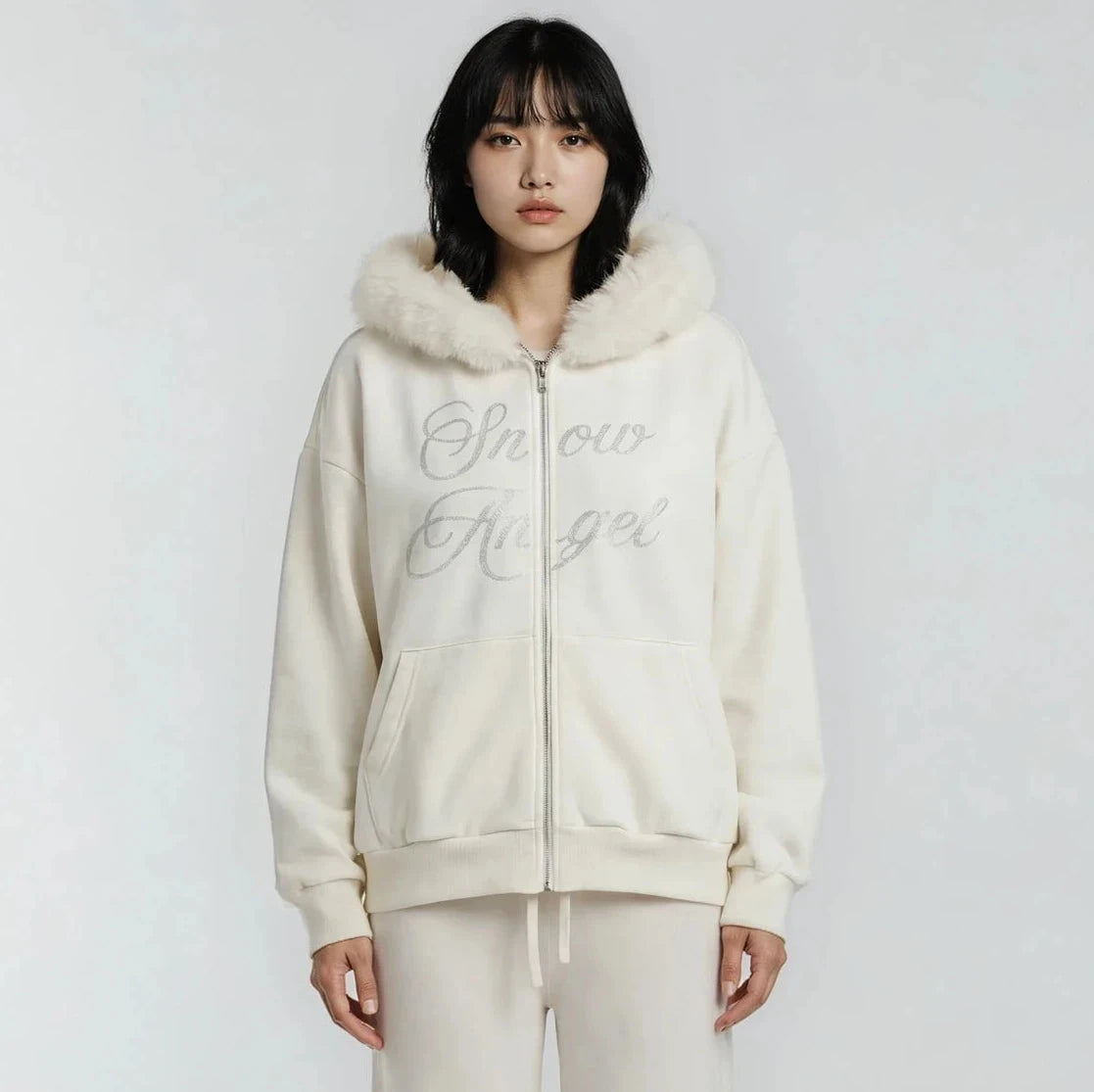 “Snow Angel” Fur-Hooded Hoodie