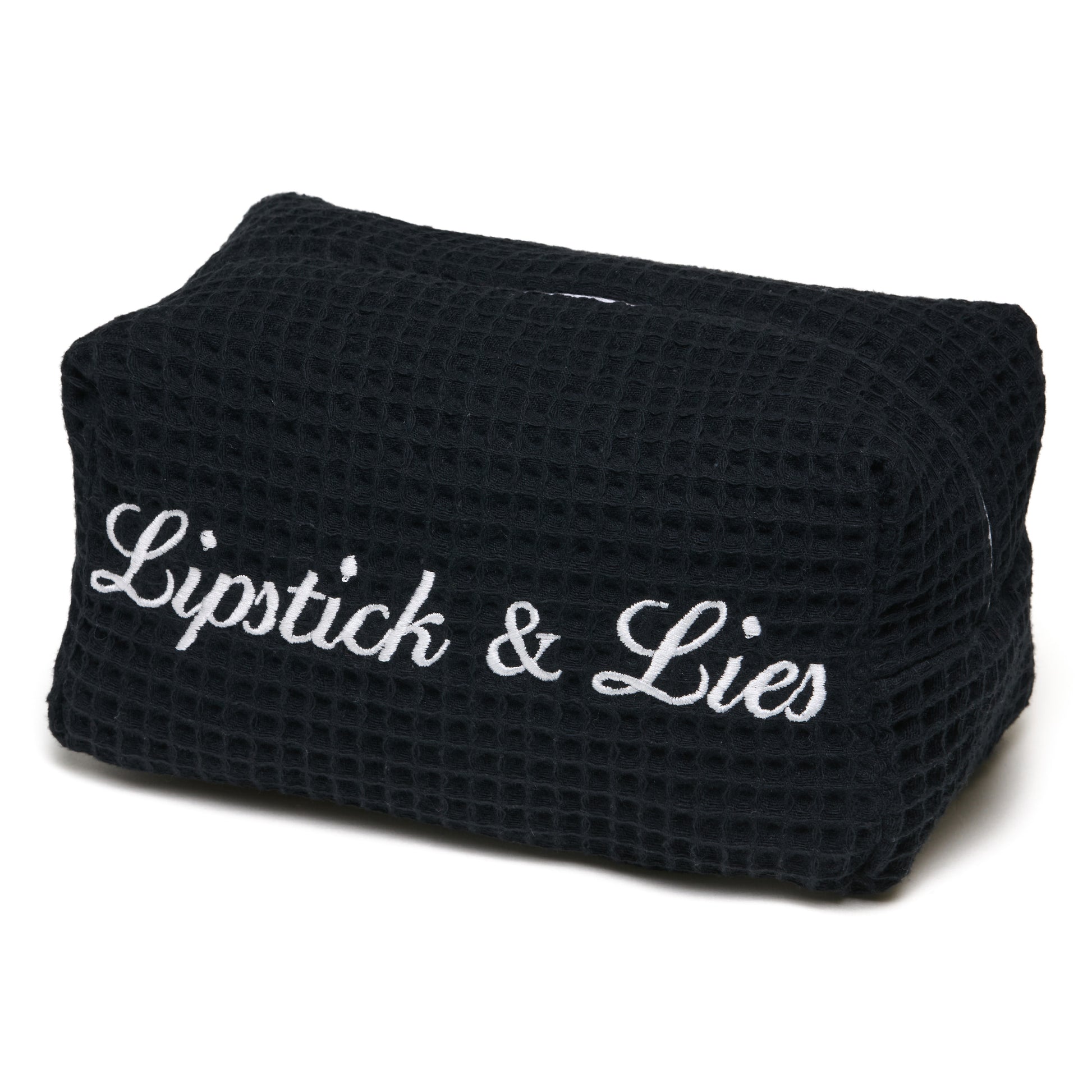 “Lipstick & Lies” embroidered Beauty Pouch
