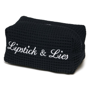 “Lipstick & Lies” embroidered Beauty Pouch
