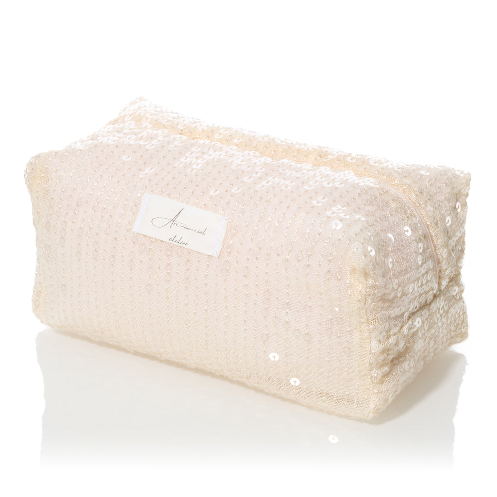 White Peach Spritz Sequin Beauty Pouch
